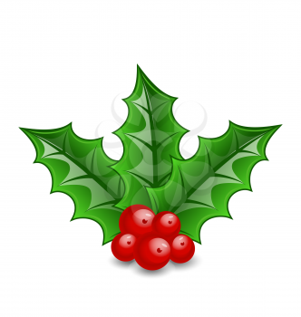 Illustration Christmas decoration holly berry branches isolated on white background - vector