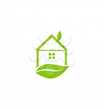 Illustration icon green house with leaf isolated on white background - vector
