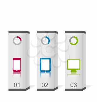 Illustration set boxes with simple gadgets infographic icons - vector
