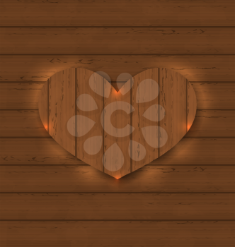 Illustration heart for Valentine Day on wooden texture - vector