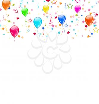Illustration set party balloons, confetti with space for text - vector