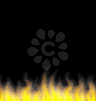 Illustration burning fire flame on black background - vector 