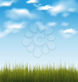 Illustration spring background with green grass and sky - vector