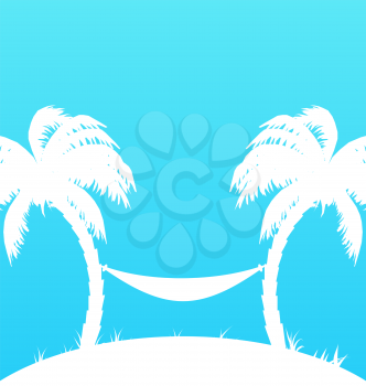 Illustration tropical paradise background with palm trees and hammock - vector
