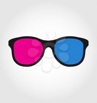 Illustration 3d glasses red and blue on white  background - vector