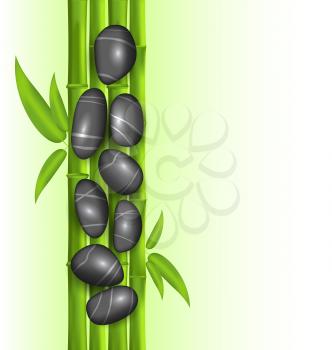 Illustration spa therapy decoration with bamboo and stones, template with copy space for your message or text - vector