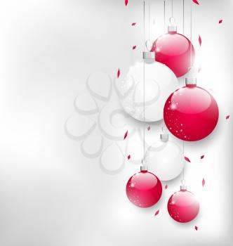 Illustration Christmas card with colorful glass balls and tinsel - vector