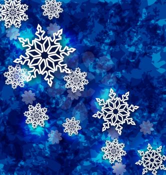 Illustration Christmas set snowflakes on dark blue grunge background - vector