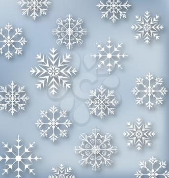 Illustration Christmas blue wallpaper with set snowflakes - vector