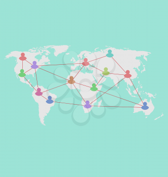 Illustration social connection on world map with people icons - vector 