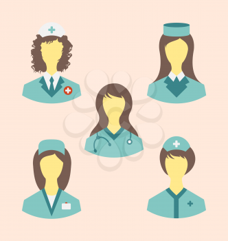 Illustration icons set of medical nurses in modern flat design style - vector