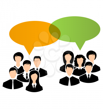 Illustration icons of business groups share your opinions, dialogs speech bubbles - vector