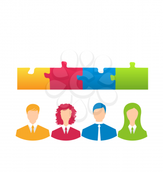 Illustration team of business people with jigsaw puzzle pieces as a solution to a problem - vector