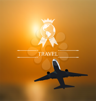 Illustration design of tickets for worldwide travel. Corporate website design. Sunrise seascape. Blurred layout - vector 