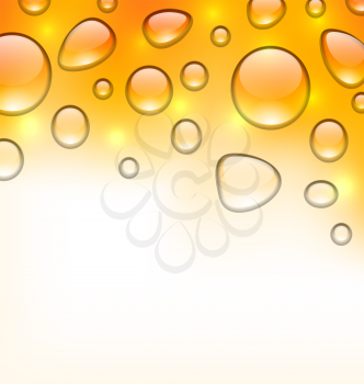Illustration clean water droplets on orange surface, copy space for your text - vector