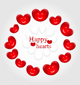 Illustration round frame made in smiling hearts for Valentines Day - vector