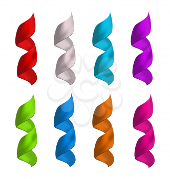 Illustration set shiny colorful satin spiral ribbons isolated on white background - vector