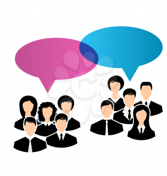 Illustration icons of business groups share your opinions, dialogs speech bubbles - vector