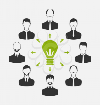 Illustration group of business people gather together, process of generating idea - vector