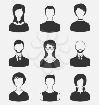 Illustration set business people, different male and female user avatars isolated on white background - vector