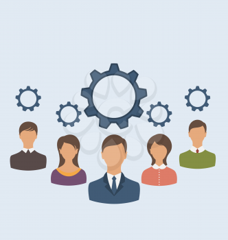 Illustrations business people with cogwheels, business teamwork - vector