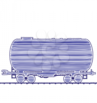 Illustration petroleum cistern wagon freight railroad train, hand drawing ink pen style transportation icon - isolated on white - vector