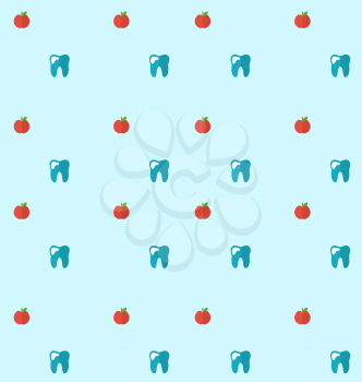 Illustration Seamless Pattern with Tooth and Apples, Health Care Background - Vector