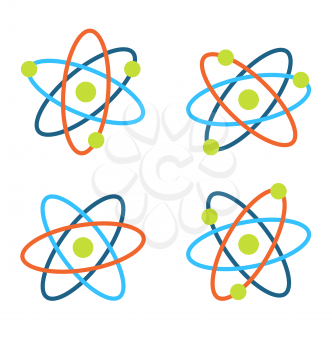 Illustration Atom Symbols for Science, Colorful Icons Isolated on White Background - Vector