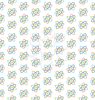 Illustration Seamless Pattern of Atomic Symbols for Science, Colorful Flat Icons, Chemistry Background - Vector