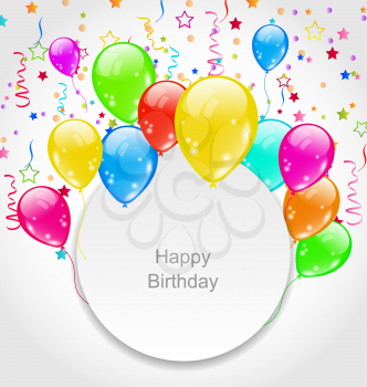 Illustration Happy Birthday Card with Set Balloons and Confetti - Vector