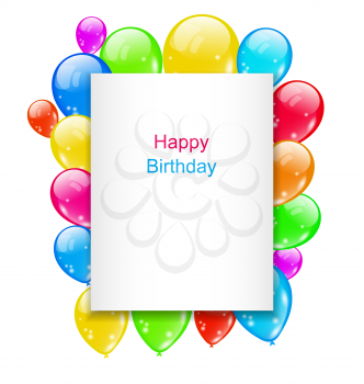 Illustration Birthday Postcard with Colorful Balloons with Text - Vector