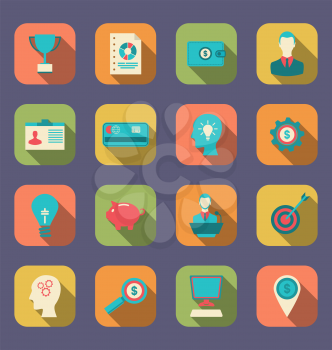 Illustration Flat Colorful Icons of Web Design Objects, Business, Office and Marketing Items - Vector