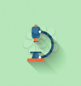 Illustration Modern Flat Icon of Microscope with Long Shadow - Vector