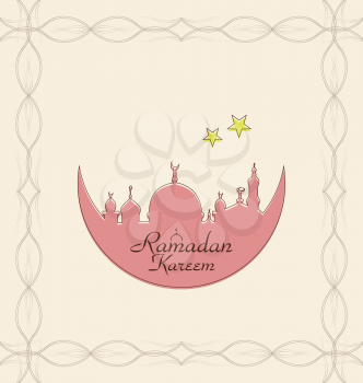 Illustration Creative Celebration Card with Architecture for Ramadan Kareem, Vintage Style - Vector