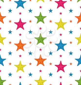 Illustration Colorful Starfishes, Summer Seamless Background - Vector