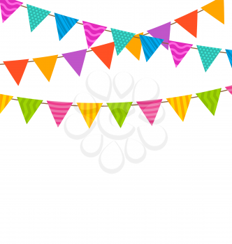 Illustration Set Colorful Buntings Flags Garlands with Ornamental Texture for Your Holiday - Vector