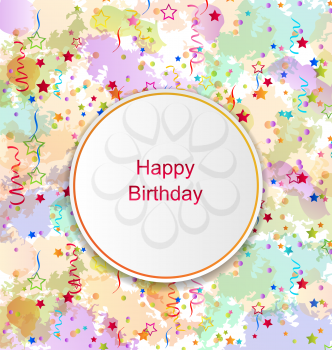 Illustration Confetti Card for Happy Birthday on Grunge Colorful Backdrop - vector