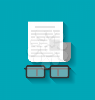 Illustration Flat Icon of Paper Business Document and Eyeglasses, Modern Style - Vector