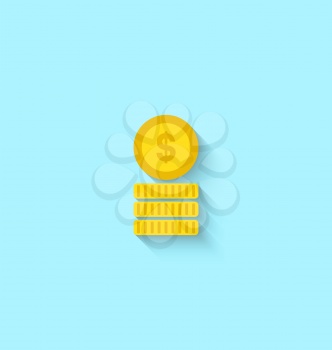 Illustration Flat Icon of Golden Coins with Long Shadow, Modern Style - Vector