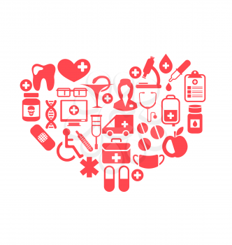 Illustration Set Simple Medical Icons Made in Form Heart - Vector