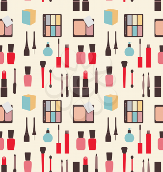 Illustration Seamless Texture of Beauty and Makeup Icons, Fashion Wallpaper - Vector