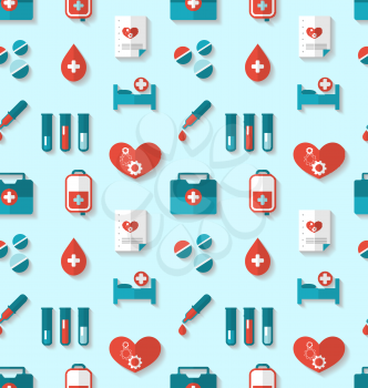 Illustration Seamless Pattern with Flat Medical Icons, Periodic Backdrop - Vector