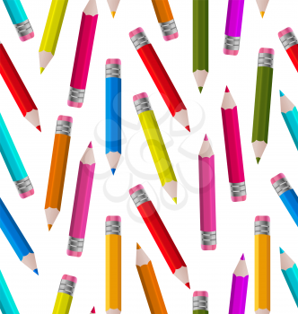 Illustration Seamless Wallpaper with Colorful Pencils - Vector
