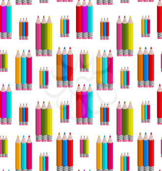Illustration Seamless Pattern with Colorful Pencils - Vector