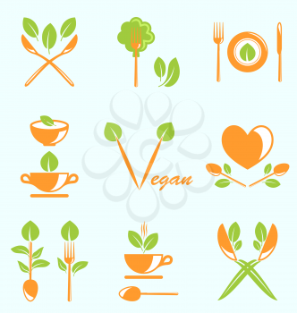 Illustration Collection of Labels Healthy Eating, Vegetarian Natural Food - Vector