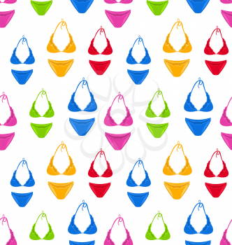 Illustration Seamless Pattern Colorful Female Swimsuits - Vector