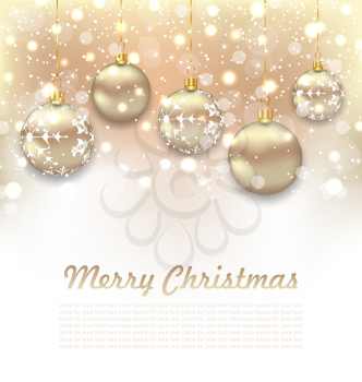Illustration Christmas Glossy Postcard with Beautiful Balls - Vector