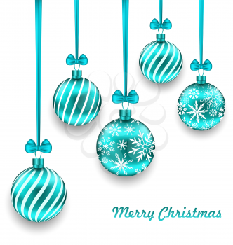 Illustration Christmas Background with Turquoise Glassy Balls - Vector
