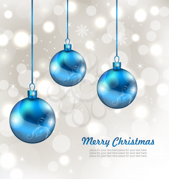 Illustration Holiday Background with Snowflakes and Christmas Balls - Vector