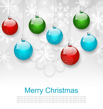 Illustration Christmas Snowflakes Background with Set Colorful Balls - Vector
